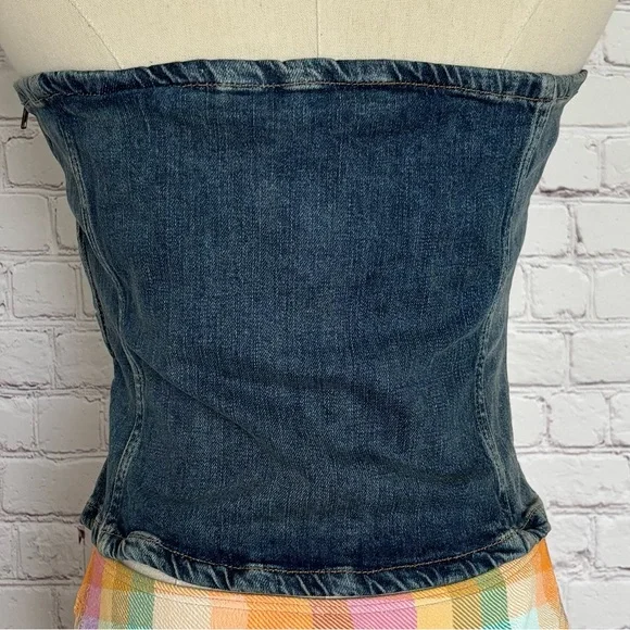 ZARA Strapless Cropped Corset-Style Blue Denim Tube Top—NWT—L - Picture 3 of 9